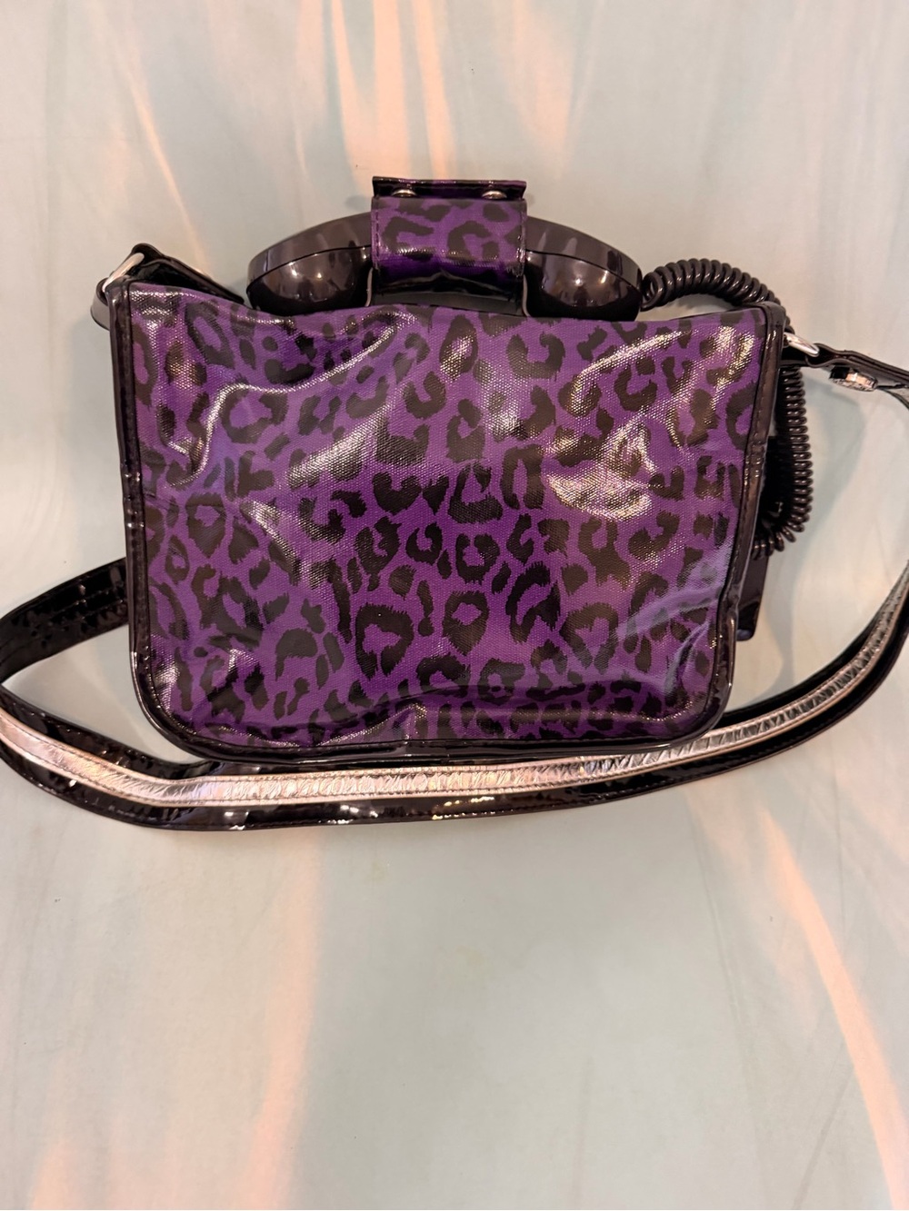 Betsey Johnson Purple and Black Leopard Print Crossbody Phone Bag - Picture 3 of 7